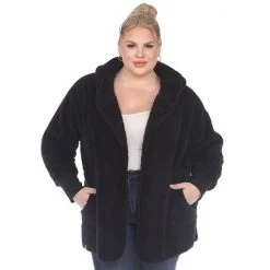 Plus Size White Mark Plush Hooded Cardigan Navy -White Mark Sales unnamed file 761