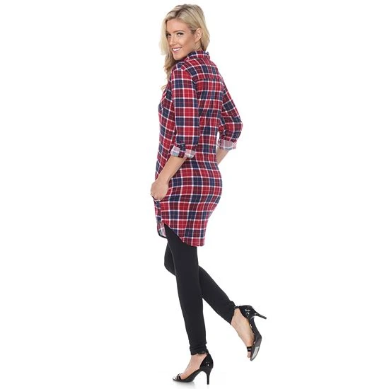 Women's White Mark Plaid Tunic Top White Black 4 Women's White Mark Plaid Tunic Top White Black - Image 2