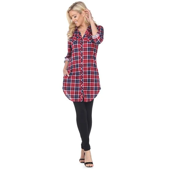 Women's White Mark Plaid Tunic Top White Black 5 Women's White Mark Plaid Tunic Top White Black - Image 3