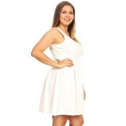 Plus Size White Mark Pleated Fit & Flare Dress