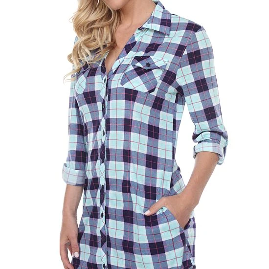 Women's White Mark Plaid Tunic Top White Black 9 Women's White Mark Plaid Tunic Top White Black - Image 7