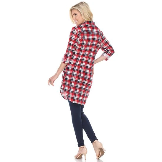 Women's White Mark Plaid Tunic Top White Black 10 Women's White Mark Plaid Tunic Top White Black - Image 8