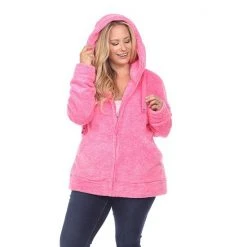 Plus Size White Mark Hooded Sherpa Jacket Pink -White Mark Sales unnamed file 888