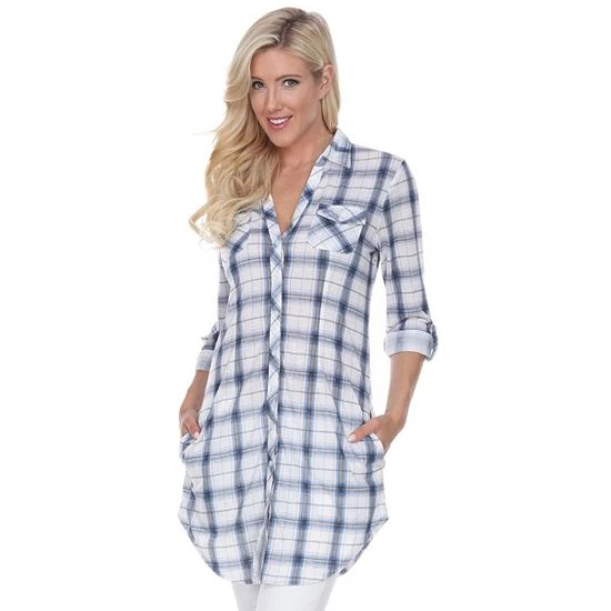 Women's White Mark Plaid Tunic Top White Black 16 Women's White Mark Plaid Tunic Top White Black - Image 14