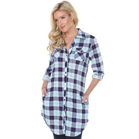 Women's White Mark Plaid Tunic Top White Black 20 Women's White Mark Plaid Tunic Top White Black - Image 18