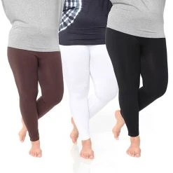 Plus Size White Mark 3-Pack Solid Leggings Black Gray Brown -White Mark Sales unnamed file 975