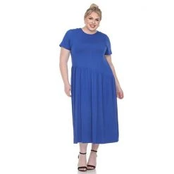 Plus Size White Mark Short Sleeve Asymmetrical-Waist Maxi Dress Royal -White Mark Sales unnamed file 980