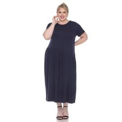 Plus Size White Mark Short Sleeve Asymmetrical-Waist Maxi Dress Royal -White Mark Sales unnamed file 981