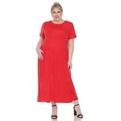 Plus Size White Mark Short Sleeve Asymmetrical-Waist Maxi Dress Royal -White Mark Sales unnamed file 983